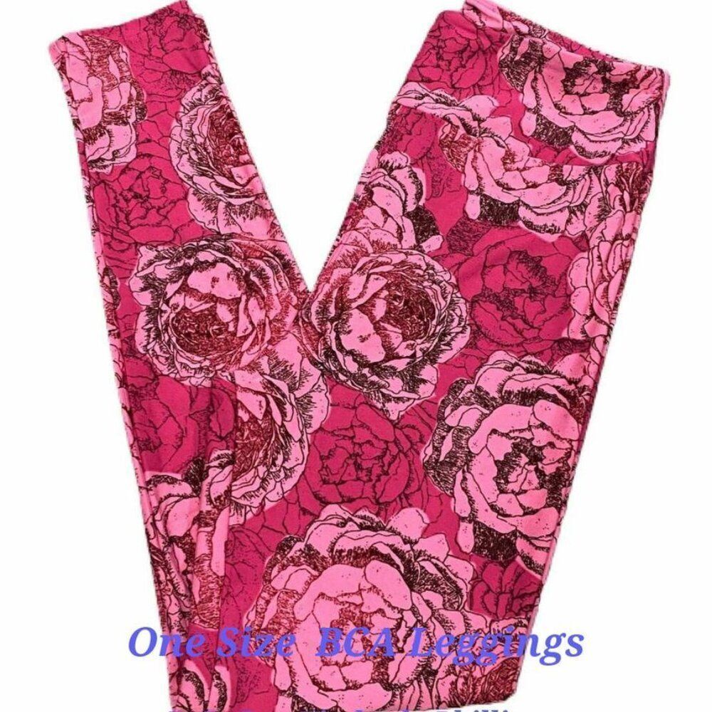 NEW OS LuLaRoe Pink Floral Leggings Breast Cancer Comfort‎ Comfy Dark Light
